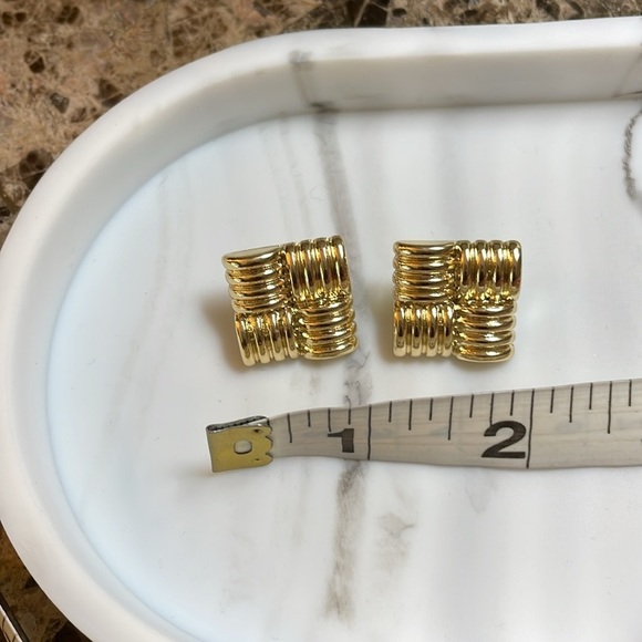 Gold Gia Square Stud Earrings - Picture 9 of 11